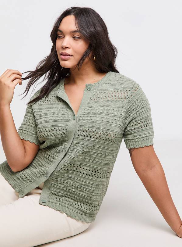 SIMPLY BE Pointelle Short Sleeve Cardigan 24-26